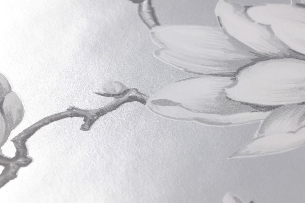 Papier peint floral Papier peint Magnolia gris clair nacré Vue détail