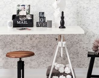 Wallpaper 3D-Blossoms grey white