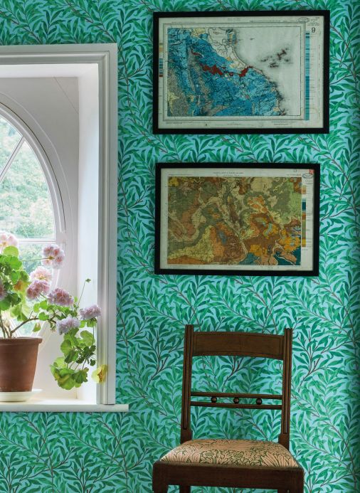 Papel pintado botánico Papel pintado Darcie verde amarillento Ver habitación