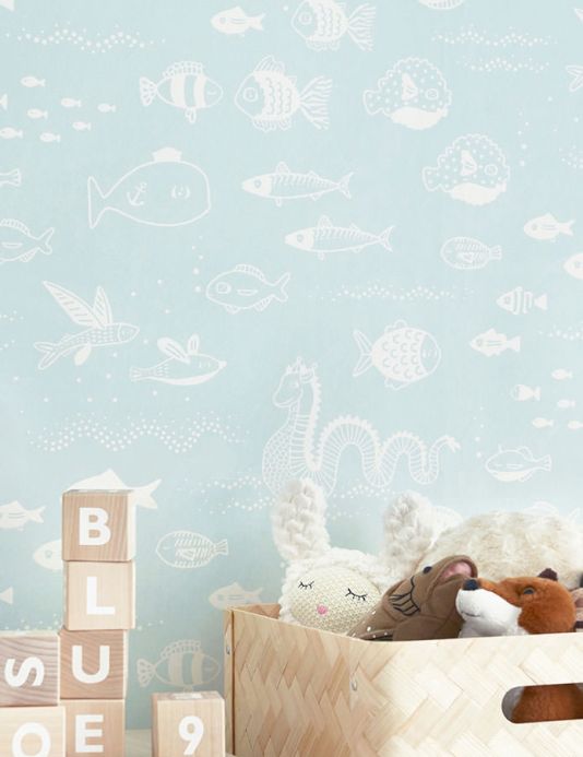Wallpaper Wallpaper The Big Blue pastel turquoise Room View