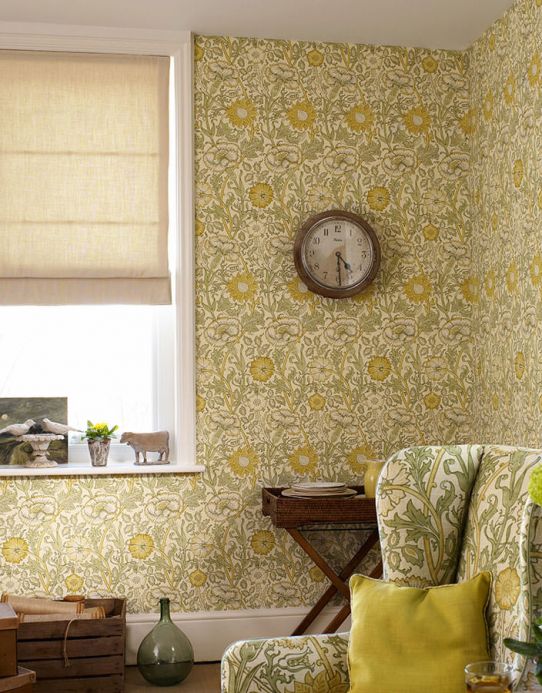 Papel pintado William Morris Papel pintado Rhea amarillo ocre Ver habitación