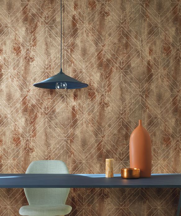 Geometric Wallpaper Wallpaper Malekid copper brown Room View
