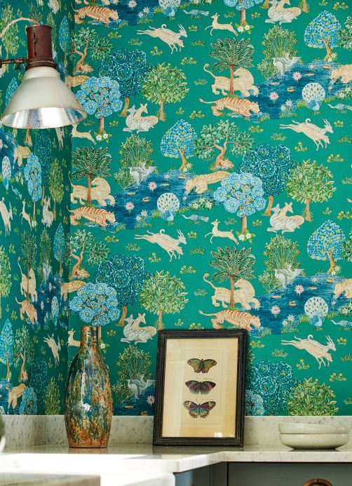 Oriental Wallpaper Wallpaper Sumatra turquoise Room View