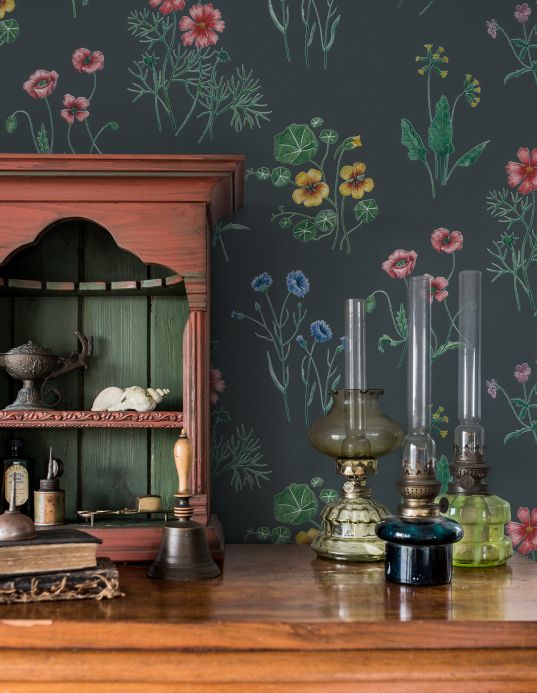 Floral Wallpaper Wallpaper Melodie graphite grey Room View