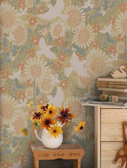 Floral Wallpaper Wallpaper Monica sand yellow Room View