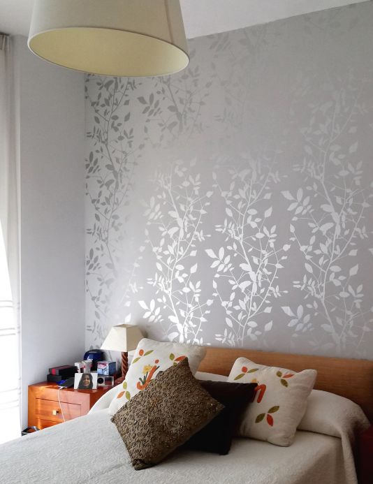 Papel de parede folhas e frondes Papel de parede Glorette prata Ver ambiente