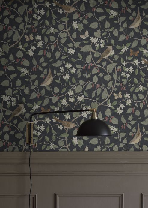 Bird Wallpaper Wallpaper Elisa slate grey Room View
