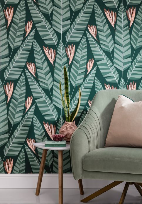 Botanical Wallpaper Wallpaper Jungle mint turquoise Room View